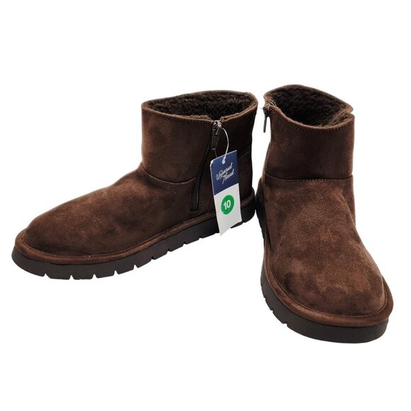 Cozy Brown Faux Suede Ankle Boots With Zipper Closure & Faux Fur Lining Size 10 - Picture 10 of 10